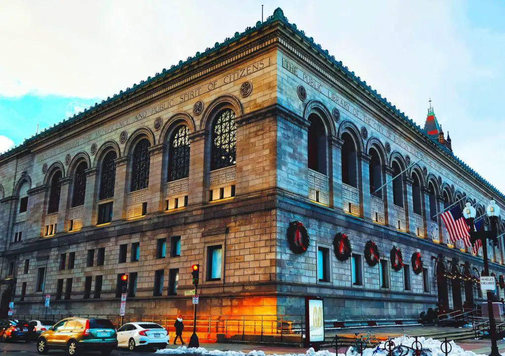 This photo shows the outside of the Boston Public Library