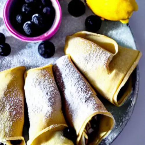 lemon blueberry crepes with blueberry compote and lemon custard filling