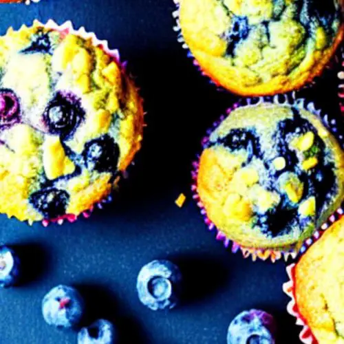 blueberry bakery muffins with lemon sugar sprinkled on top