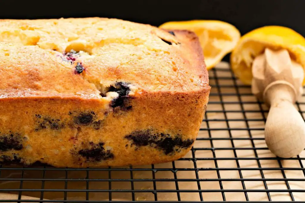 the lemon blueberry loaf is all finished in the oven