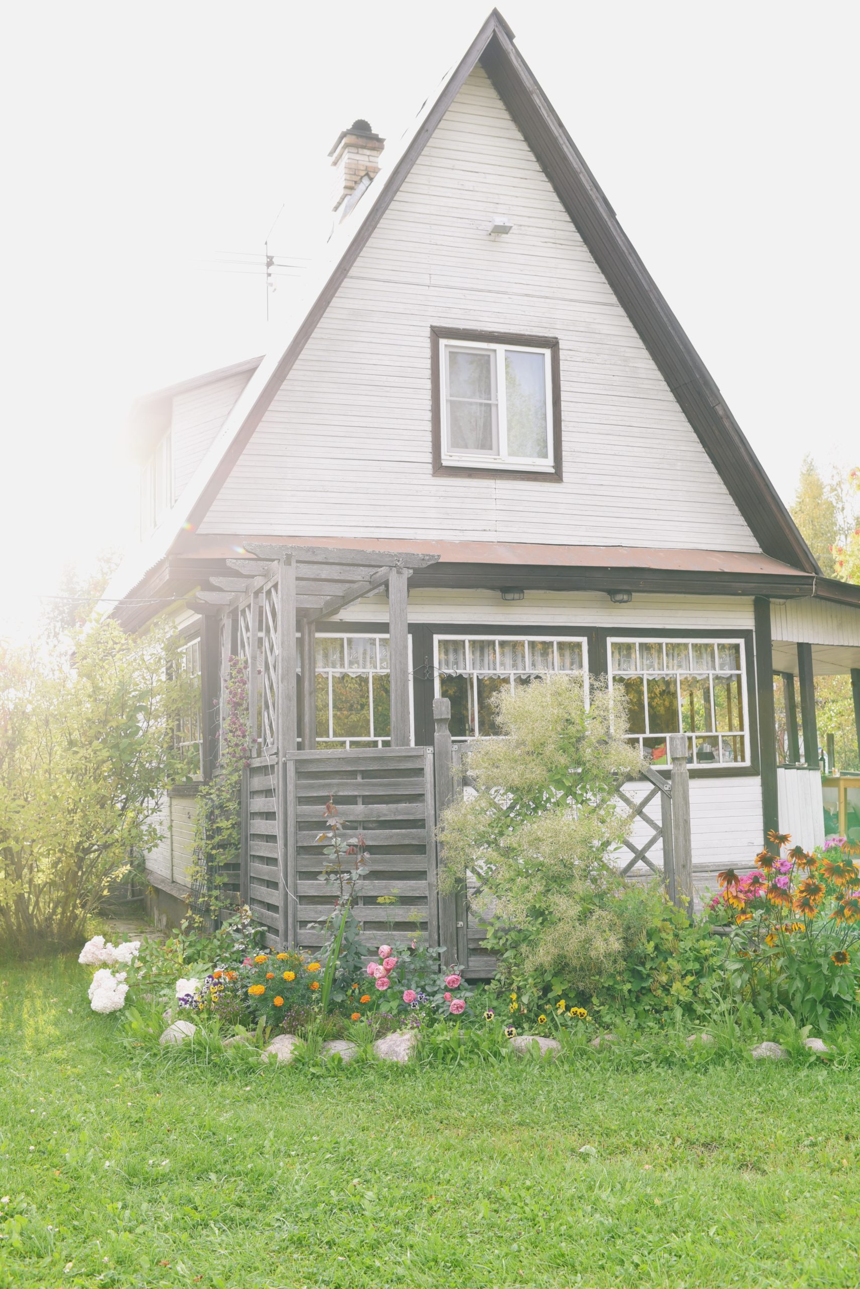 a very cute cottagecore looking house with a small garden in front