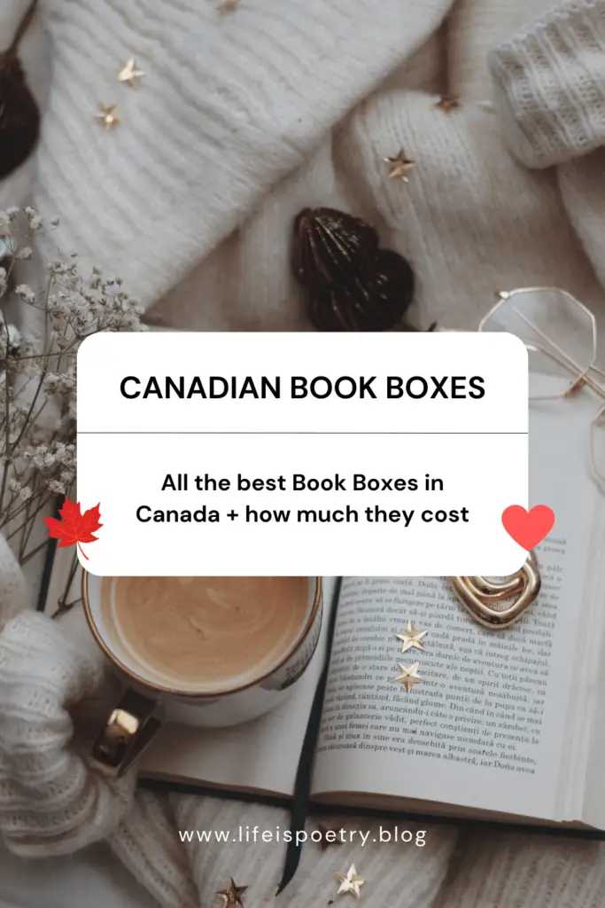 pinterest pin  including the words Canadian Book Boxes, a list of the best canadian book boxes including price. 