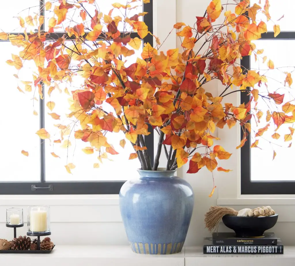 autumn aspen tree branches can create a beautiful, comfy hygge atmosphere in your reading nook 