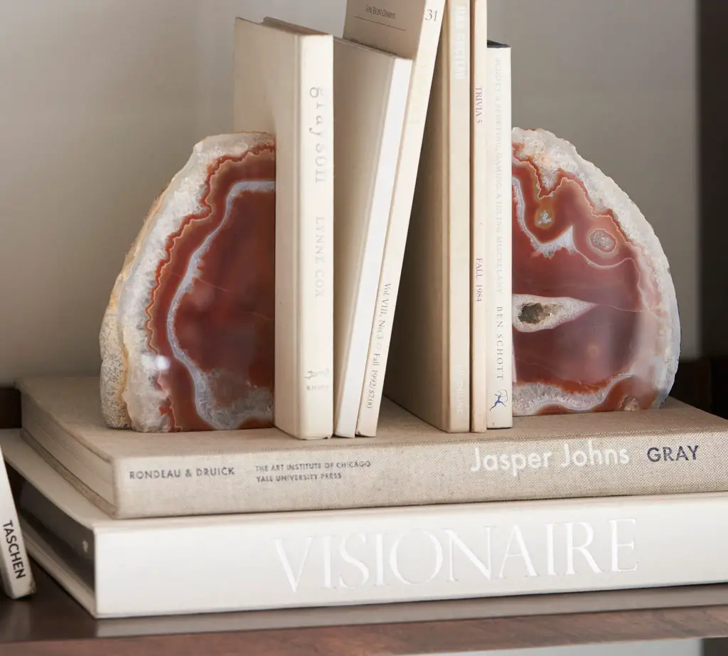 beautiful geode bookends can add a personal touch to your cozy reading nook